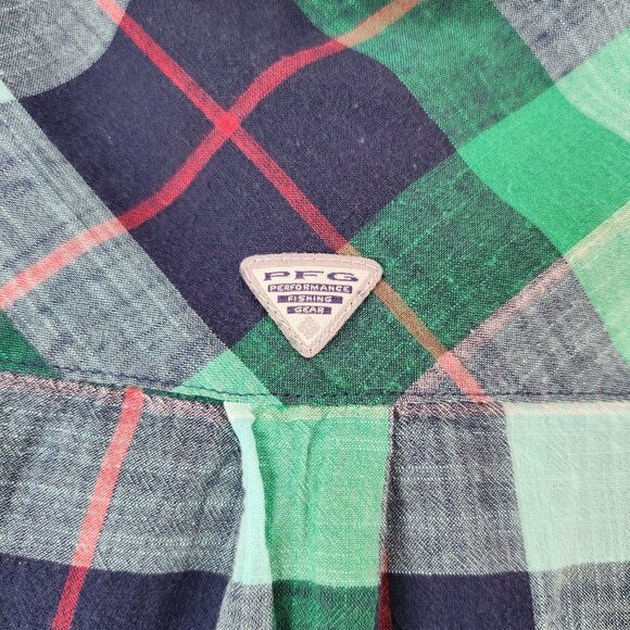Columbia PFG Plaid Green Popover Shirt Blouse 100% Cotton Hiking Women's M - Picture 6 of 10